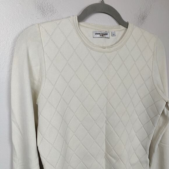 Opening Ceremony Flare Sleeve Sweater Womens Small Cream‎ Argyle Knit Viscose - Picture 2 of 6